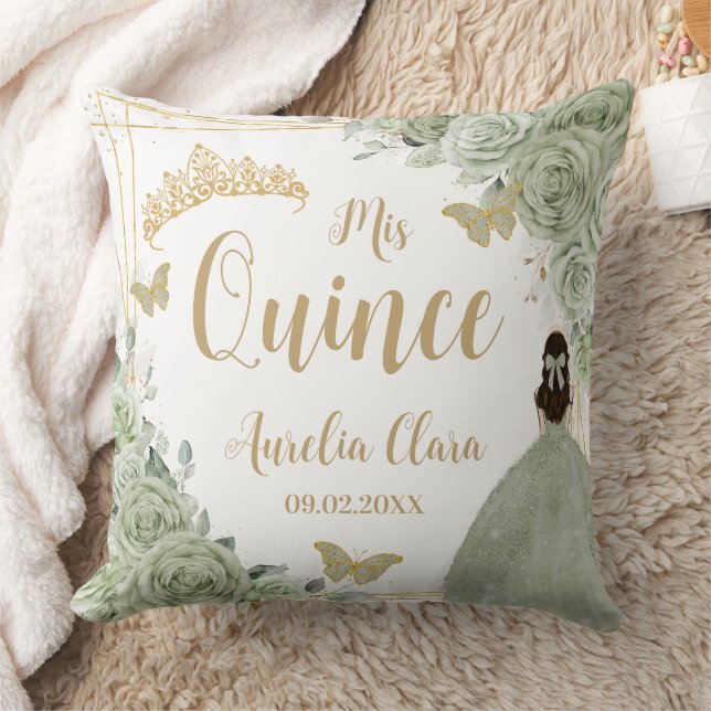 Coussin Sage Green Floral Princess Gold Quinceañera (Couverture)