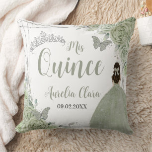 Coussin Sage Green Floral Princesse Argent 15 Quinceañera