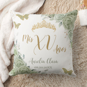 Coussin Sage Green Floral Quinceanera Papillons d'annivers