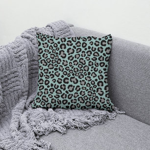 Coussin Sage Green Leopard Motif Girly Cheetah Imprimer