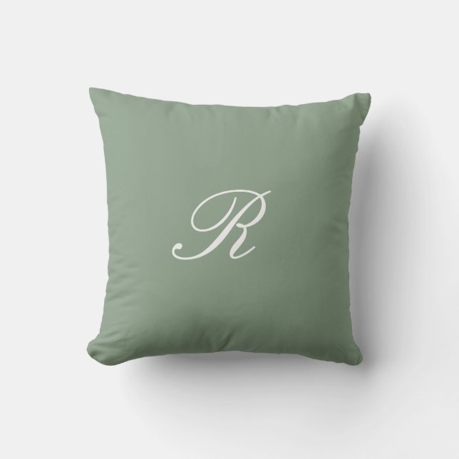 Coussin Sage Green Monogramme Mariage initial Cadeau Favor (Recto)