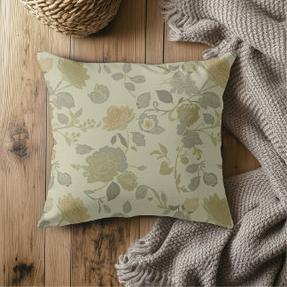 Coussin Sage Green Olive Gold Gray Modern Farmhouse Floral