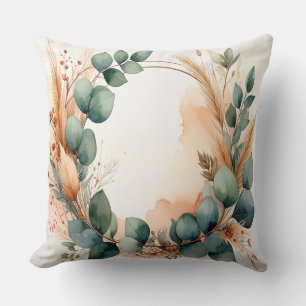 Coussin Sage Green Wreath Dried Flowers Pampas Grass