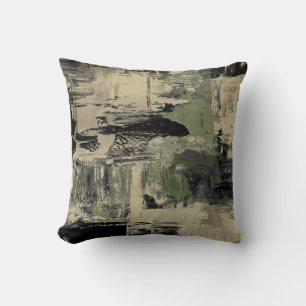 Coussin Sage Noir & Beige Abstrait Peinture Design