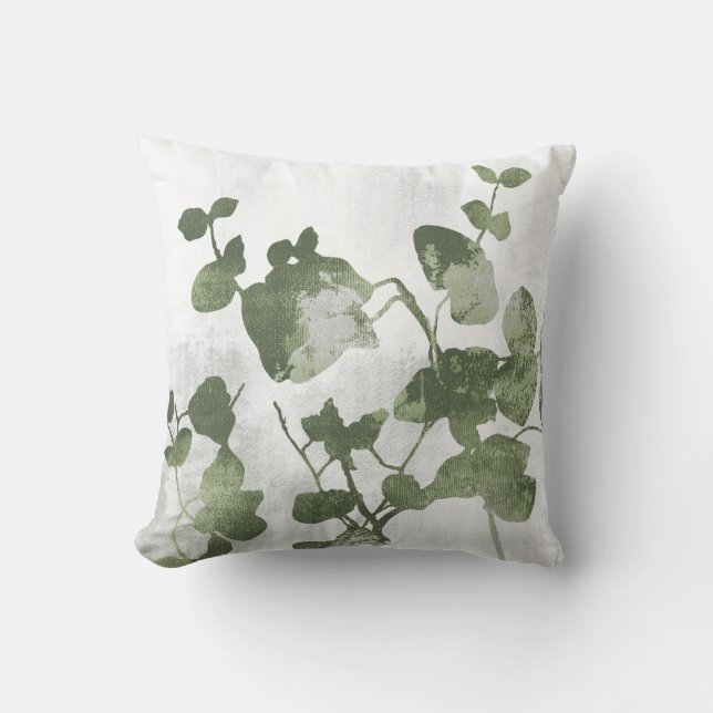 Coussin Sage Olive Green Botanical Brunches and Leaves (Recto)