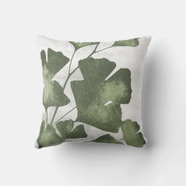 Coussin Sage Olive Green Botanical Ginkgo Biloba Leaves