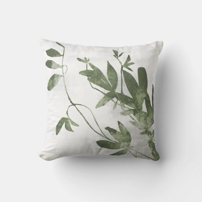 Coussin Sage Olive Green Botanical Herb Leaves (Recto)