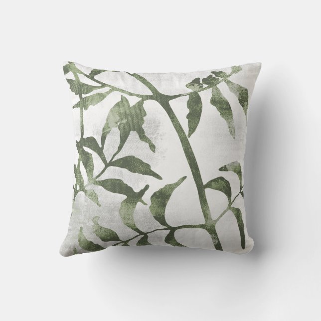 Coussin Sage Olive Green Botanical Stems and Leaves (Verso)