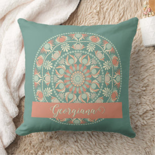 Coussin Sage rétro et Mandala de sable personnalisé