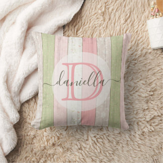 Coussin Sage rustique Vert & Rose Floral Bois Personnalisé