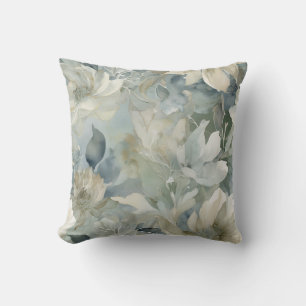 Coussin Sage vert bleu sarcelle beige floral aquarelle 40 