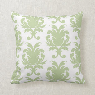 Coussin sage vert gras grand motif damassé