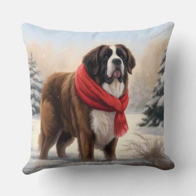 Coussin Saint Bernard Chien à Noël de neige (Verso)