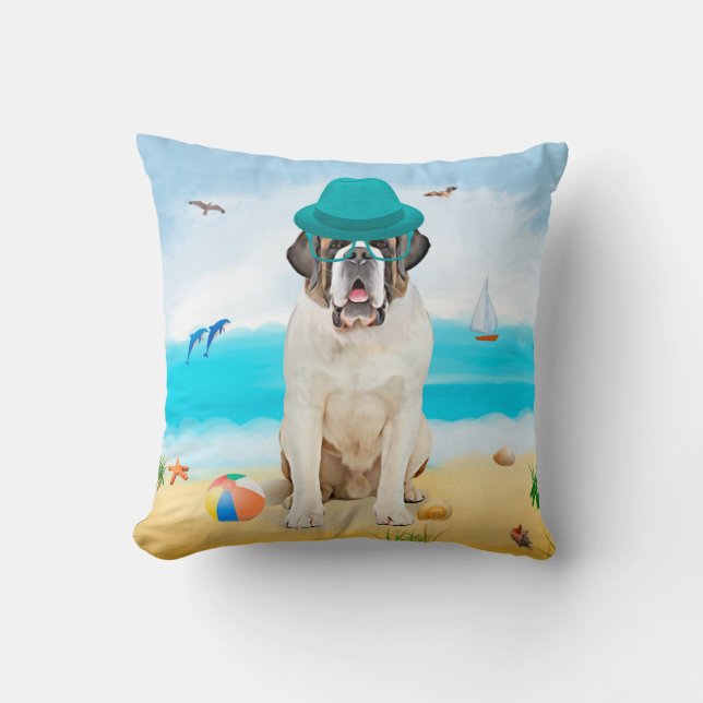 Coussin Saint Bernard Dog sur la plage (Recto)