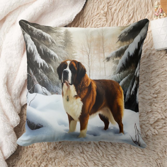 Coussin Saint Bernard Laisser Neige Noël (Couverture)