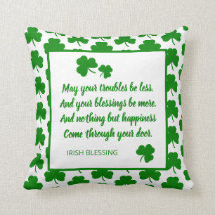 Coussin Saint Patrick's Day Irish Blessing Green Shamrock