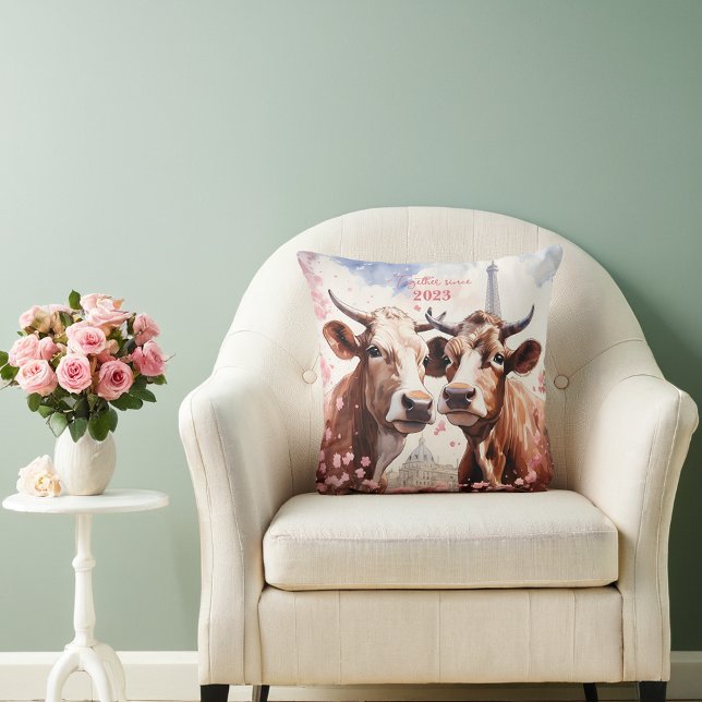 Coussin Saint Valentin à Paris - Couple de vaches - (Créateur téléchargé)