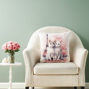 Coussin Saint Valentin à Paris - Deux chats -