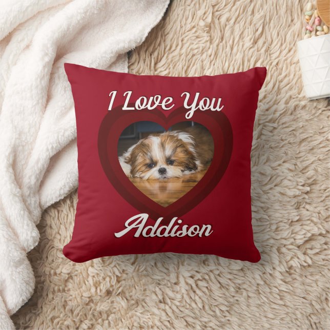 Coussin Saint-Valentin amour de chien de coeur Nom photo p (Couverture)