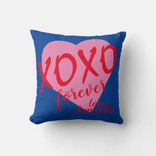 Coussin Saint Valentin Coeur Rose Carreaux Rouge embrasse 