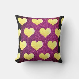 Coussin Saint-Valentin Coeurs d'or Pink Black Glittery