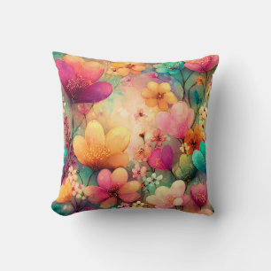 Coussin Saint-Valentin Fleurs Romantiques Rose Violet Jaun