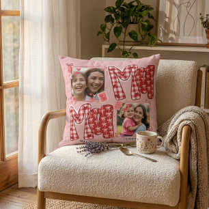 Coussin Saint-Valentin Mère et Enfant Cœur en Vichy Rose R