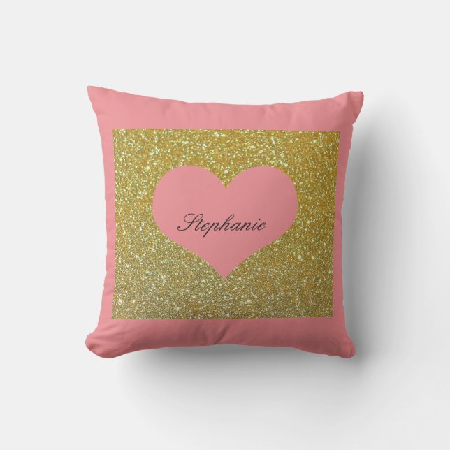 Coussin Saint-Valentin Or Monogramme De Coeur En Paillette (Recto)