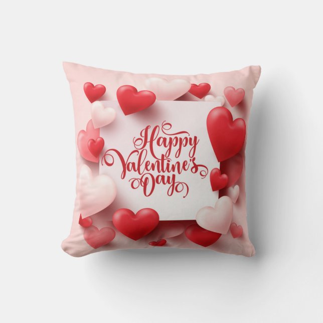 Coussin Saint Valentin Romantique Rose et Coeurs rouges (Recto)
