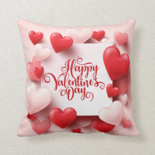 Coussin Saint Valentin Romantique Rose et Coeurs rouges