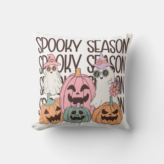 Coussin Saison éffrayante mignonne Fantôme Citrouille Retr (Recto)