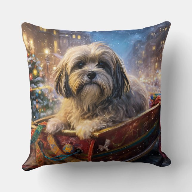 Coussin Saison Festive de Noël de Lhasa Apso (Verso)