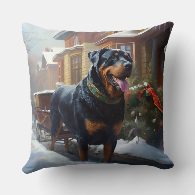 Coussin Saison festive de Noël de Rottweiler (Verso)