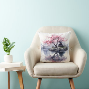 Coussin Sakura fleurit sur le lac
