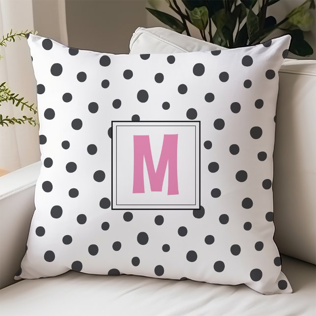Coussin Salle de dortoir moderne rose et noir Polka Dot Mo (Créateur téléchargé)