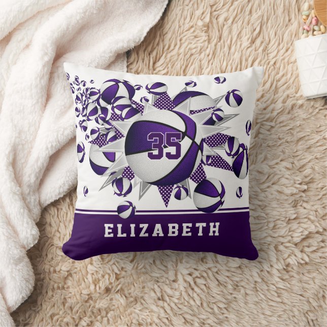 Coussin salle de sport blanc violet filles basket étoiles (Couverture)