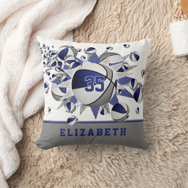 Coussin salle de sport gris bleu filles basket étoiles (Couverture)