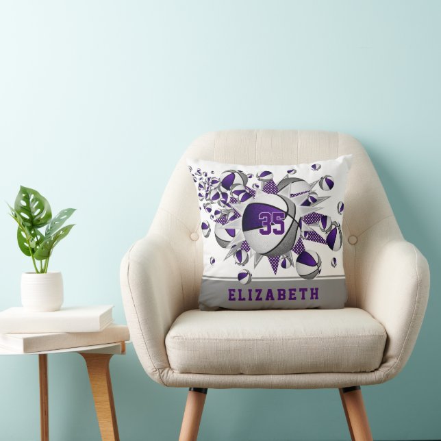 Coussin salle de sport violet gris filles basketballs étoi (Chaise)