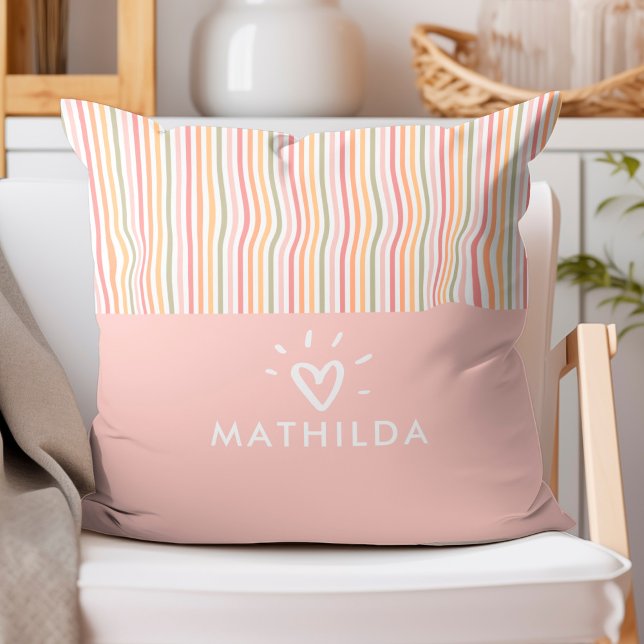 Coussin Salle pour enfants à rayures moderne (striped throw pillow with name)