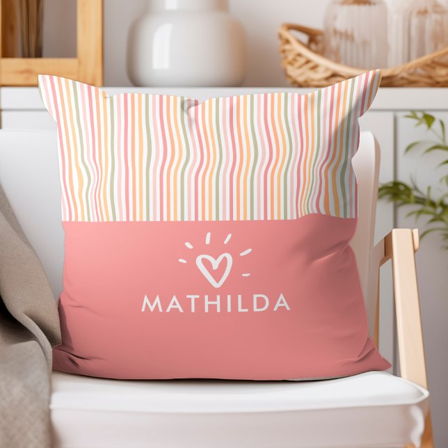 Coussin Salle pour enfants à rayures moderne (striped throw pillow with name)