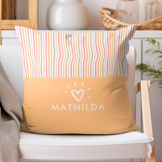 Coussin Salle pour enfants à rayures moderne (striped throw pillow with name)
