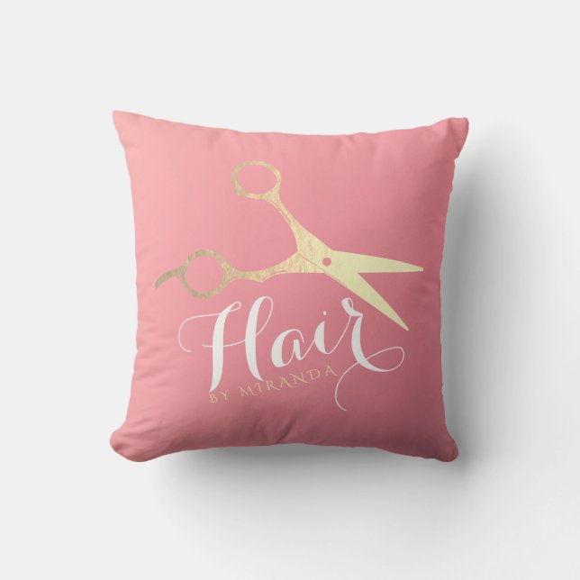 Coussin Salon de maquillage moderne ciseaux d'or rose (Recto)