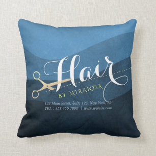 Coussin Salon des cheveux Coiffeuse Ciseaux bleu et or mod