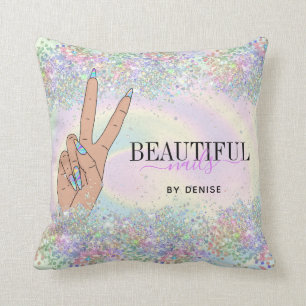 Coussin salon holographique ongle femme main nails technic