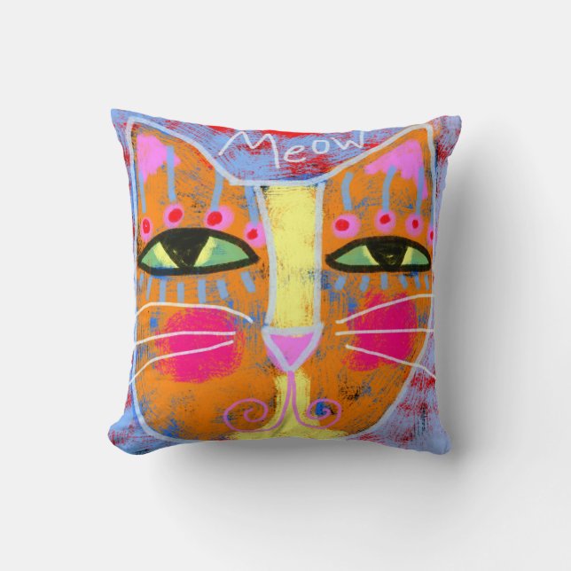 Coussin Salut ! Visage Abstrait de chat (Recto)