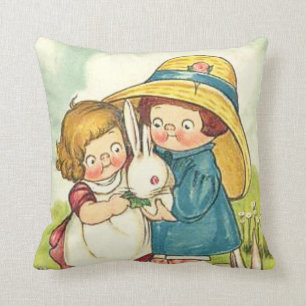 Coussin Salutation vintage de Pâques d'enfants et de
