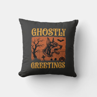Coussin Salutations Fantomatiques Halloween Doberman Cimet