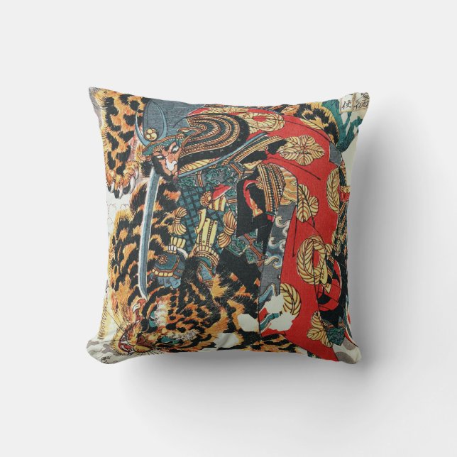 Coussin Samurai Combattre un tigre, Kuniyoshi, Ukiyo-e (Recto)
