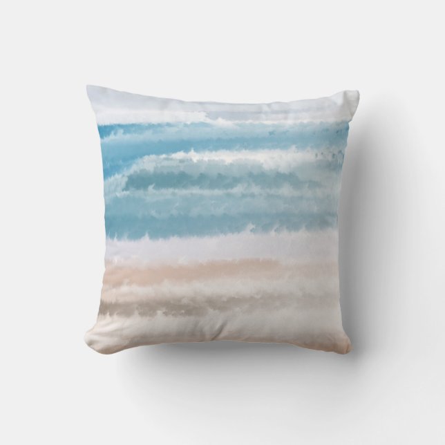 Coussin Sandy Beach Ocean Waves Aquarelle Abstraite (Recto)