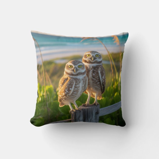 Coussin Sanibel Island Florida couple de chouette bractée (Recto)